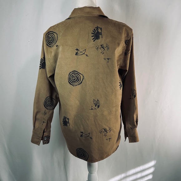Chicos Southwestern Kokopelli Graphic Zip Up Shirt Jacket Tan Faux Suede size 0 - Picture 8 of 11